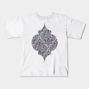 Botanical Moroccan Doodle Pattern in Navy Blue, Red & Grey Kids T-Shirt